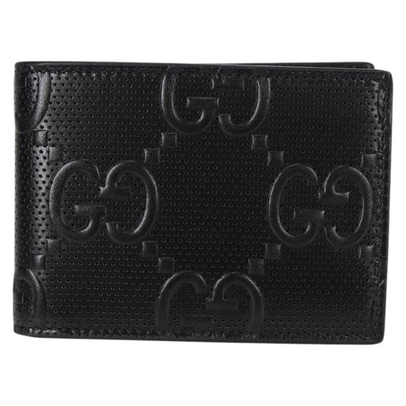 GUCCI GG Emboss Bifold Wallet Black 625559 Auth 141453M