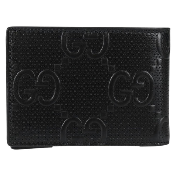 GUCCI GG Emboss Bifold Wallet Black 625559 Auth 141453M
