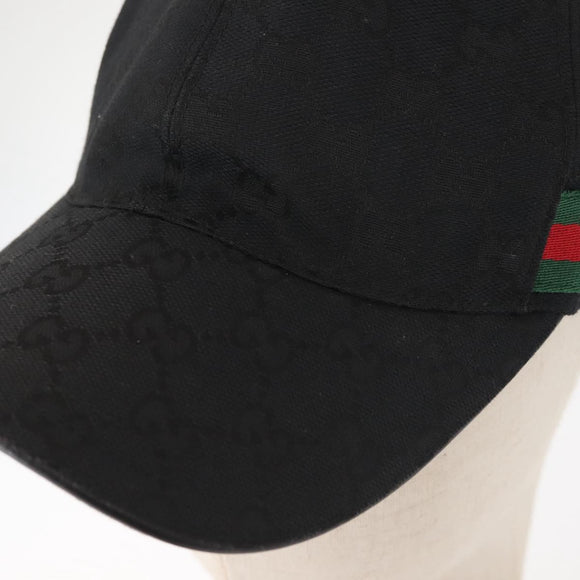 GUCCI Web Sherry Line GG Canvas Cap M Black Red Green 200035 Auth 141454