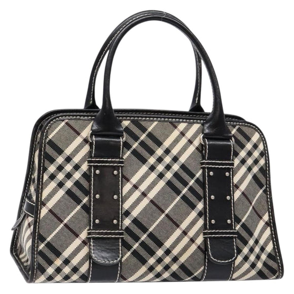 BURBERRY Nova Check Blue Label Hand Bag Canvas Black Silver Auth 141481
