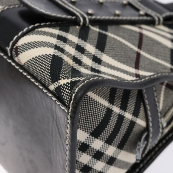 BURBERRY Nova Check Blue Label Hand Bag Canvas Black Silver Auth 141481