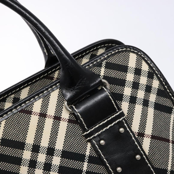 BURBERRY Nova Check Blue Label Hand Bag Canvas Black Silver Auth 141481