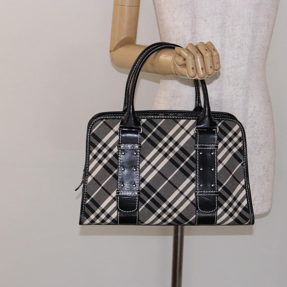 BURBERRY Nova Check Blue Label Hand Bag Canvas Black Silver Auth 141481