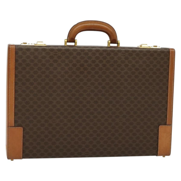 CELINE Macadam Canvas Trunk PVC Leather Brown Gold Auth 141482