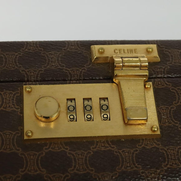 CELINE Macadam Canvas Trunk PVC Leather Brown Gold Auth 141482A