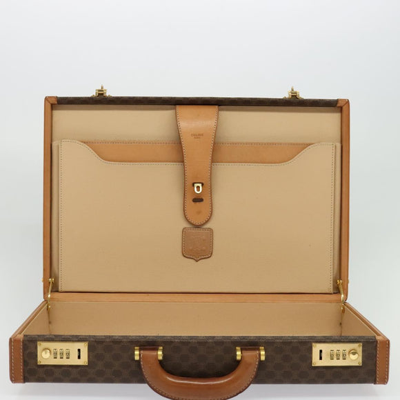 CELINE Macadam Canvas Trunk PVC Leather Brown Gold Auth 141482A