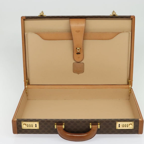 CELINE Macadam Canvas Trunk PVC Leather Brown Gold Auth 141482A