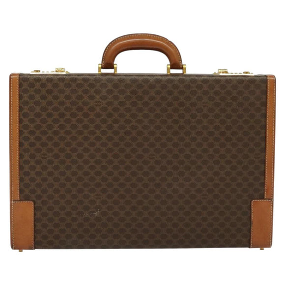 CELINE Macadam Canvas Trunk PVC Leather Brown Gold Auth 141482A