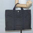 HERMES Her Line MM Hand Bag Canvas Gray Silver Auth 141483-19