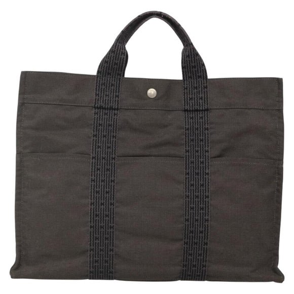 HERMES Her Line MM Hand Bag Canvas Gray Silver Auth 141483