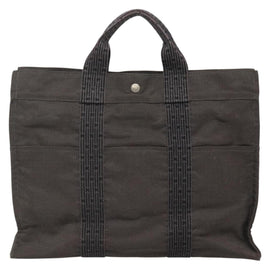 HERMES Her Line MM Hand Bag Canvas Gray Silver Auth 141483 - 0