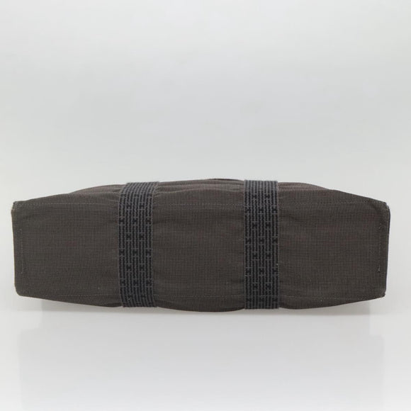 HERMES Her Line MM Hand Bag Canvas Gray Silver Auth 141483