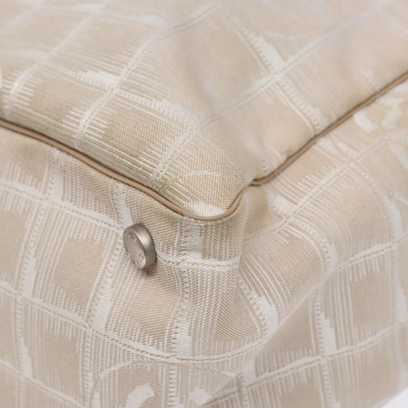 CHANEL New Travel line Hand Bag Nylon Beige Silver CC Auth 141486
