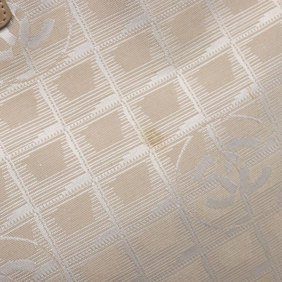 CHANEL New Travel line Hand Bag Nylon Beige Silver CC Auth 141486