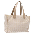 CHANEL New Travel line Hand Bag Beige Silver CC Auth 141486-1
