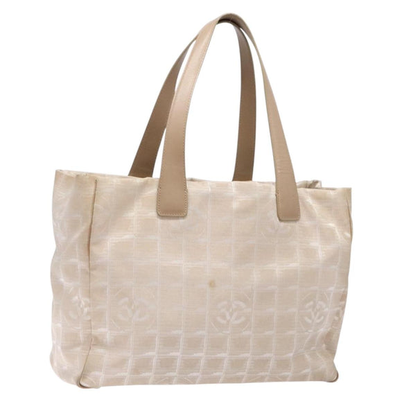 CHANEL New Travel line Hand Bag Beige Silver CC Auth 141486