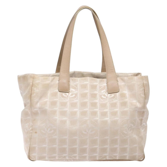 CHANEL New Travel line Hand Bag Nylon Beige Silver CC Auth 141486