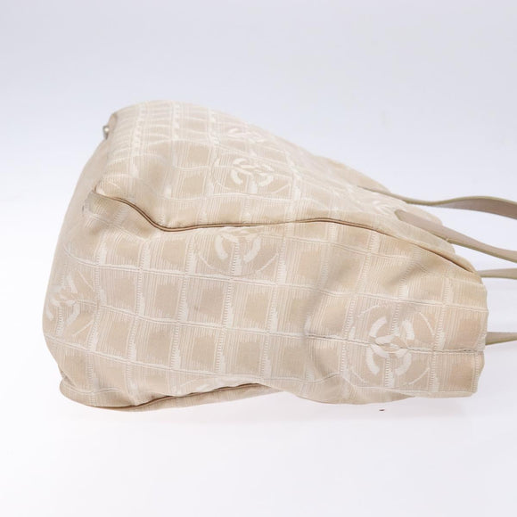 CHANEL New Travel line Hand Bag Nylon Beige Silver CC Auth 141486