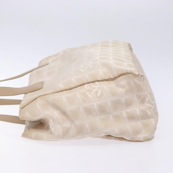 CHANEL New Travel line Hand Bag Nylon Beige Silver CC Auth 141486