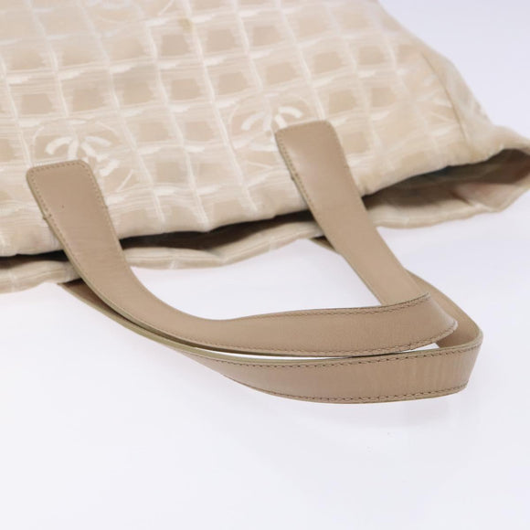 CHANEL New Travel line Hand Bag Nylon Beige Silver CC Auth 141486