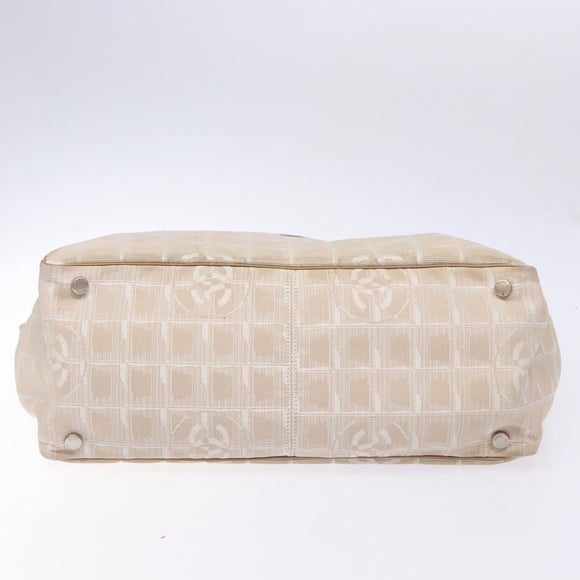 CHANEL New Travel line Hand Bag Nylon Beige Silver CC Auth 141486