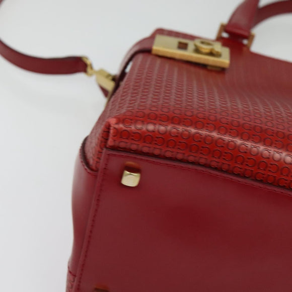 Salvatore Ferragamo Gancini Hand Bag Leather 2way Red Gold Auth 141492