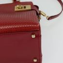 Salvatore Ferragamo Gancini Hand Bag Leather 2way Red Gold Auth 141492-16