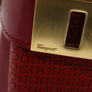 Salvatore Ferragamo Gancini Hand Bag Leather 2way Red Gold Auth 141492-10