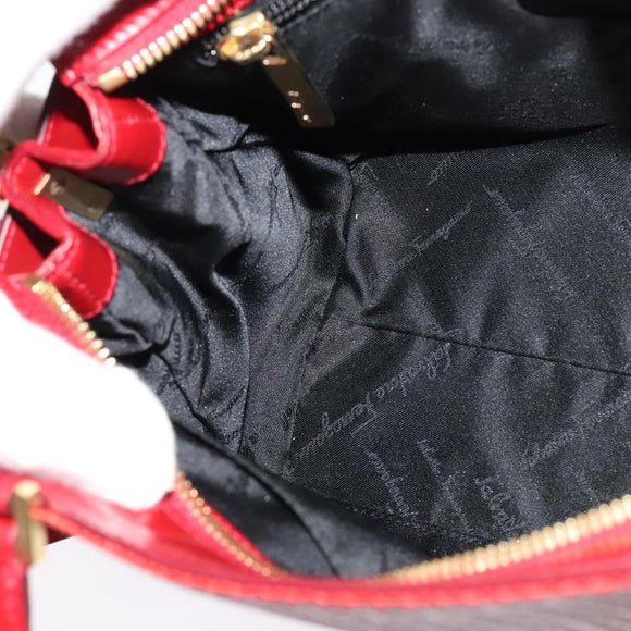 Salvatore Ferragamo Gancini Hand Bag Leather 2way Red Gold Auth 141492