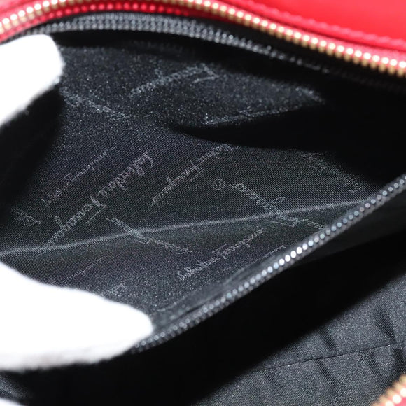 Salvatore Ferragamo Gancini Hand Bag Leather 2way Red Gold Auth 141492