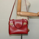 Salvatore Ferragamo Gancini Hand Bag Leather 2way Red Gold Auth 141492-22