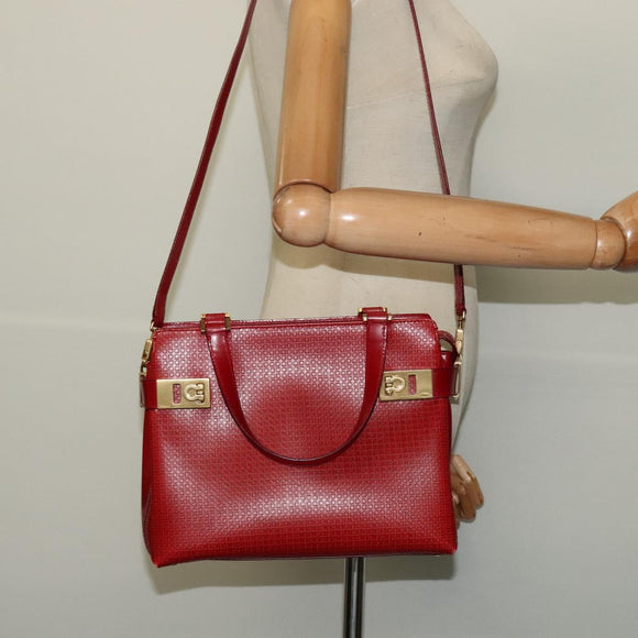 Salvatore Ferragamo Gancini Hand Bag Leather 2way Red Gold Auth 141492