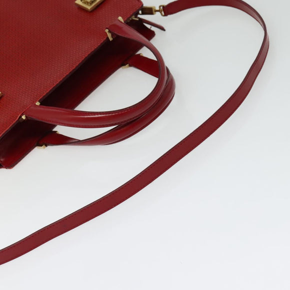 Salvatore Ferragamo Gancini Hand Bag Leather 2way Red Gold Auth 141492