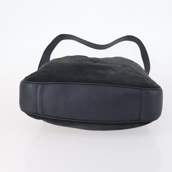 GUCCI Bamboo Shoulder Bag Suede 2way Black Gold 001 1781 1577 Auth 141499