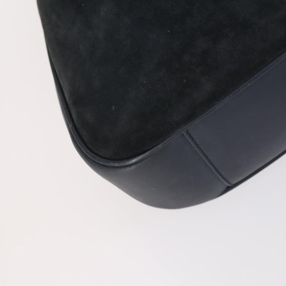 GUCCI Bamboo Shoulder Bag Suede 2way Black Gold 001 1781 1577 Auth 141499