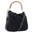 GUCCI Bamboo Shoulder Bag Suede 2way Black Gold 001 1781 1577 Auth 141499-1