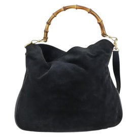 GUCCI Bamboo Shoulder Bag Suede 2way Black Gold 001 1781 1577 Auth 141499 - 0