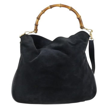 GUCCI Bamboo Shoulder Bag Suede 2way Black Gold 001 1781 1577 Auth 141499 - 0