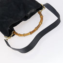 GUCCI Bamboo Shoulder Bag Suede 2way Black Gold 001 1781 1577 Auth 141499-7