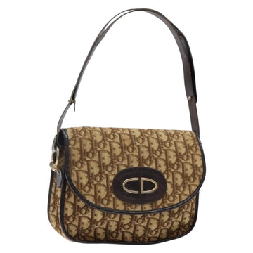 Christian Dior Trotter Canvas Shoulder Bag Brown Gold Auth 141500