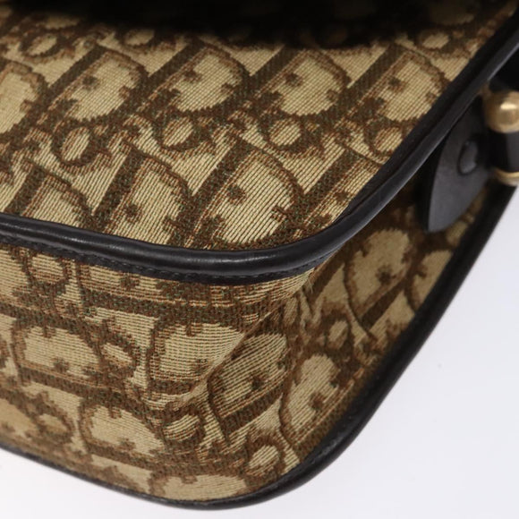 Christian Dior Trotter Canvas Shoulder Bag Brown Gold Auth 141500