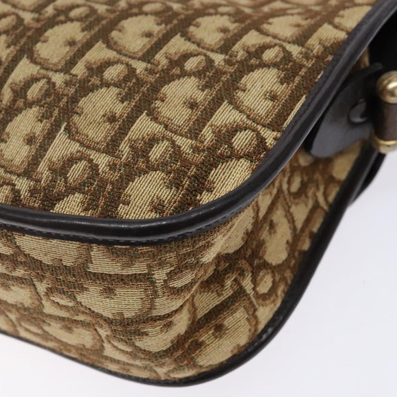Christian Dior Trotter Canvas Shoulder Bag Brown Gold Auth 141500