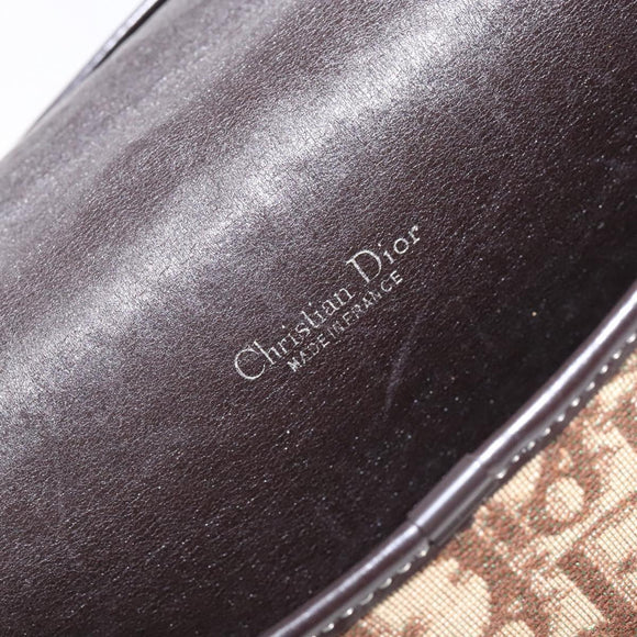 Christian Dior Trotter Canvas Shoulder Bag Brown Gold Auth 141500