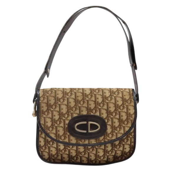 Christian Dior Trotter Canvas Shoulder Bag Brown Gold Auth 141500