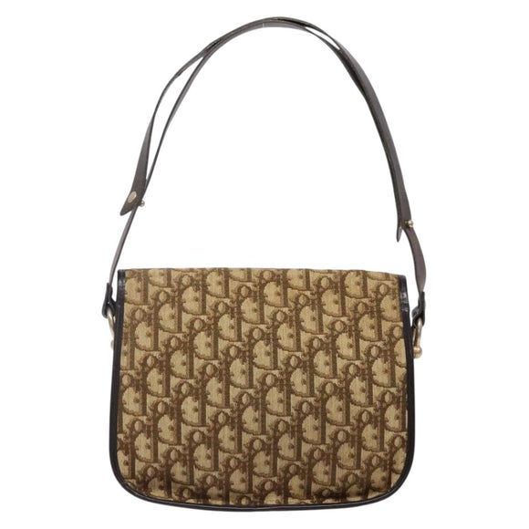 Christian Dior Trotter Canvas Shoulder Bag Brown Gold Auth 141500