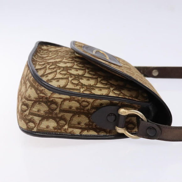 Christian Dior Trotter Canvas Shoulder Bag Brown Gold Auth 141500