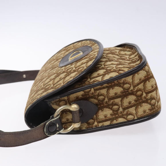 Christian Dior Trotter Canvas Shoulder Bag Brown Gold Auth 141500