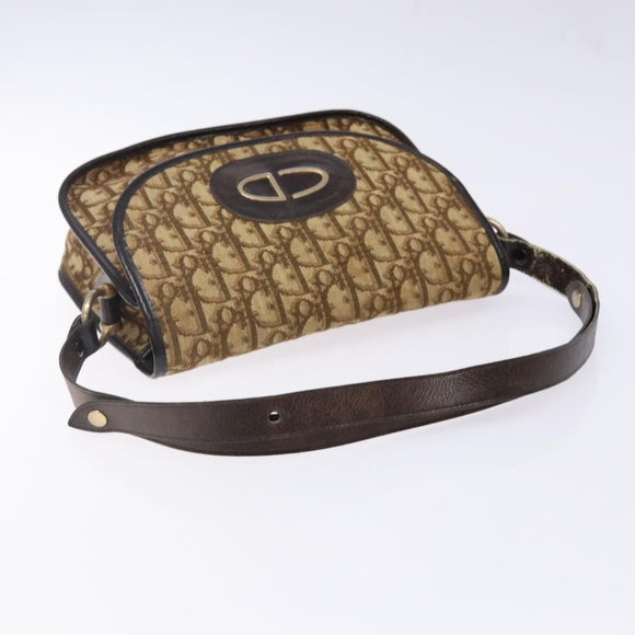 Christian Dior Trotter Canvas Shoulder Bag Brown Gold Auth 141500