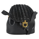 Salvatore Ferragamo Gancini Shoulder Bag Rattan Black Gold Auth 141501V-1