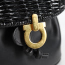 Salvatore Ferragamo Gancini Shoulder Bag Rattan Black Gold Auth 141501V-15